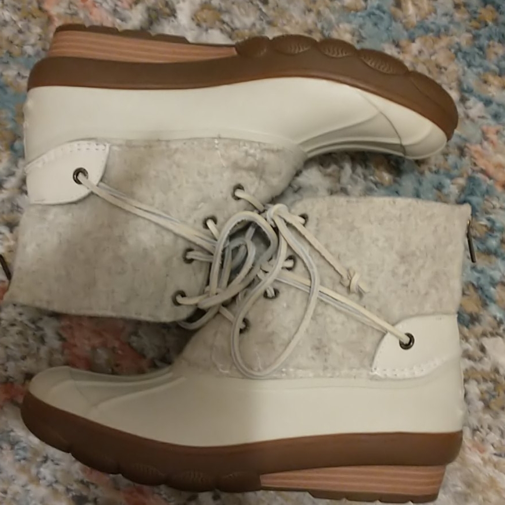 Sperry Saltwater Tide Wedge Duck Boot White Cream